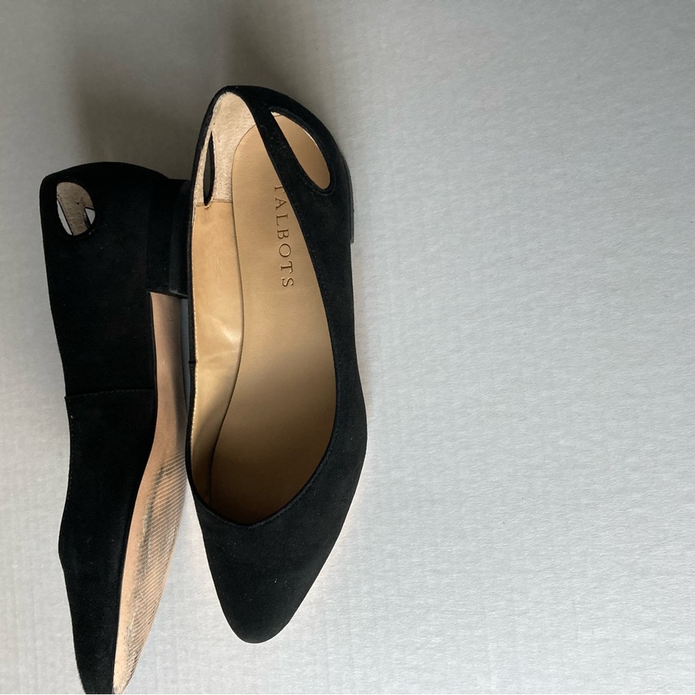 Talbots black suede 1/2” block heel size 6M made in brazil genuine leather upper